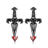 Halloween Skull Cross Sword Heart Shape Red Zircon Silver Stud Earrings